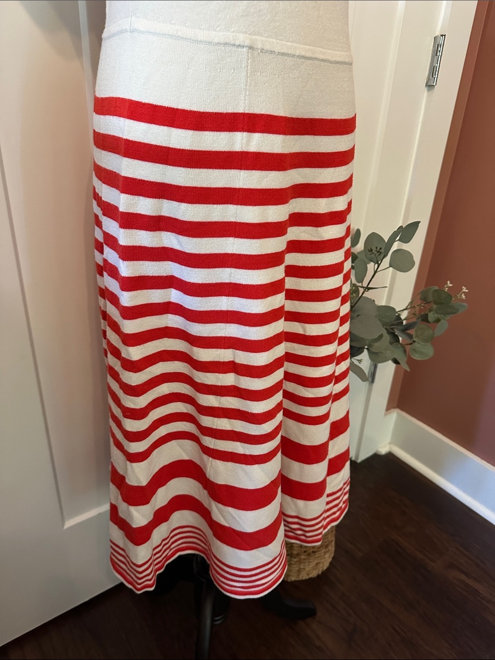 Boden Harriet Cream Orange Red Stripe A-Line Knit 6 cap sleeve scoop neck Dress - Picture 4 of 12